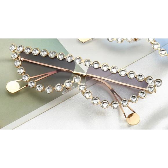 Vintage Cat Eye Sunglasses Trendy Fashion Bling Rhinestone Purple & Gold NEW - Picture 3 of 7